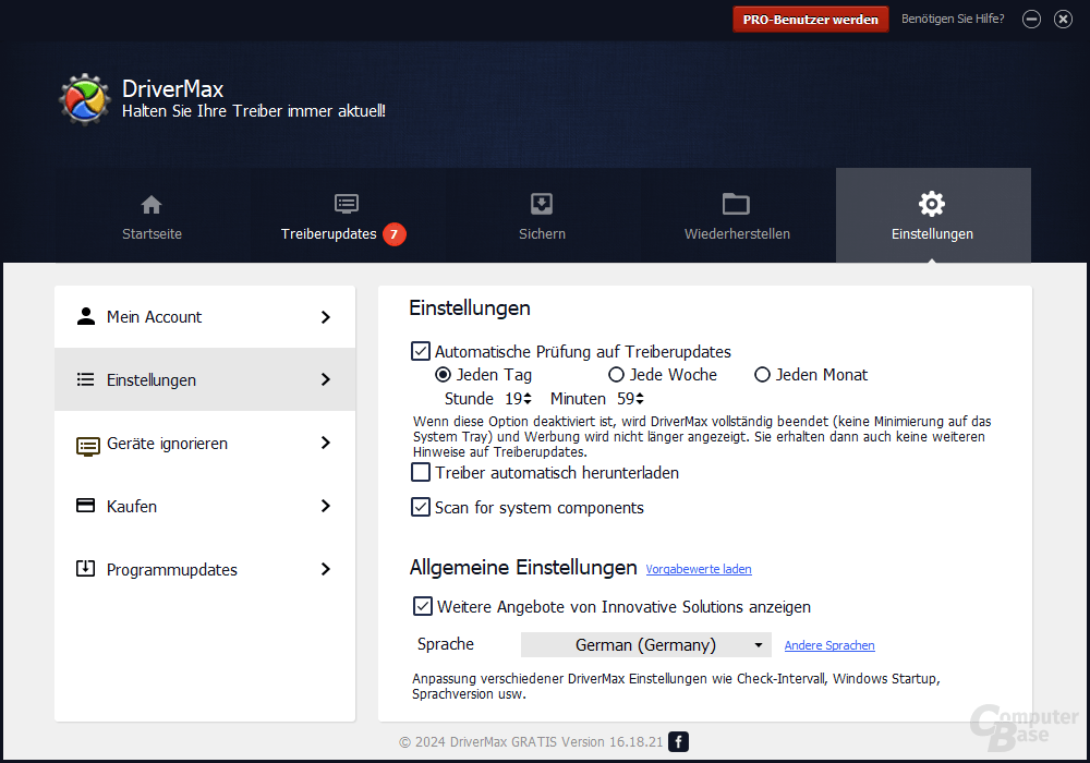 DriverMax – Einstellungen