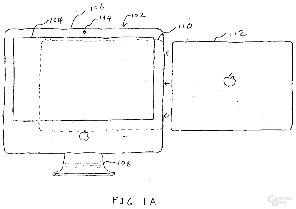 Schemazeichnung einer Dockingstation mit Monitor von Apple