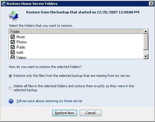 Windows Home Server Backup Wiederherstellung