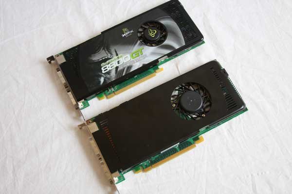 GeForce 8800 GT mit altem 65-mm-Lüfter und GeForce 9600 GT mit neuem 75-mm-Lüfter