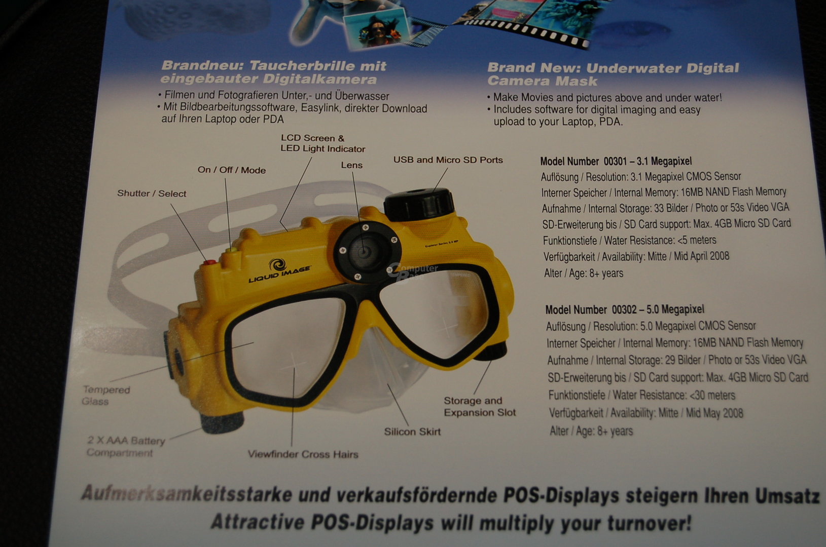 Taucherbrille mit integrierter 5-Megapixel-Kamera
