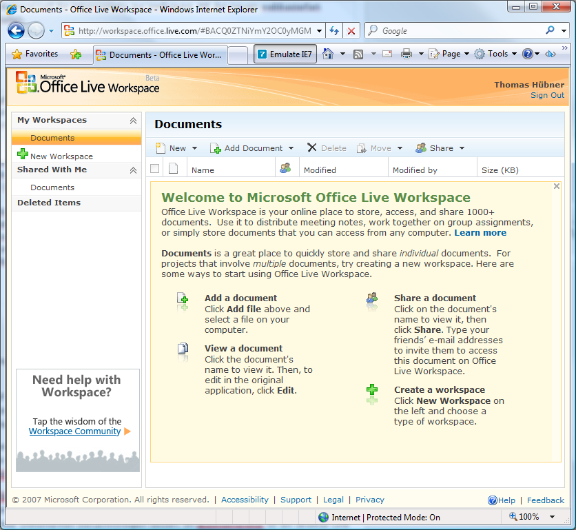 Microsoft Office Live Workspace