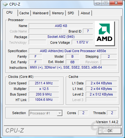 AMD Athlon X2 4850e bei 1,075 Volt
