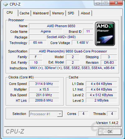 AMD Phenom X4 9850 Black Edition bei 3,1 GHz mit Luftkühlung