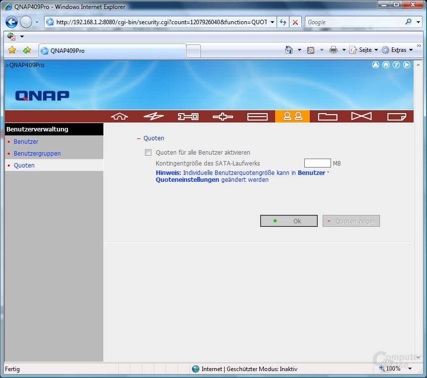 QNAP TS-409 Pro – Web-Interface