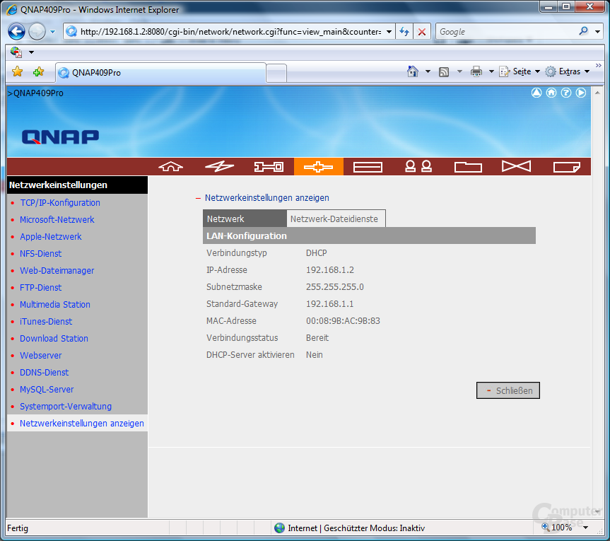 QNAP TS-409 Pro – Web-Interface