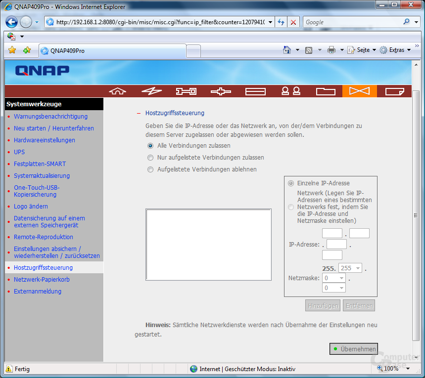 QNAP TS-409 Pro – Web-Interface