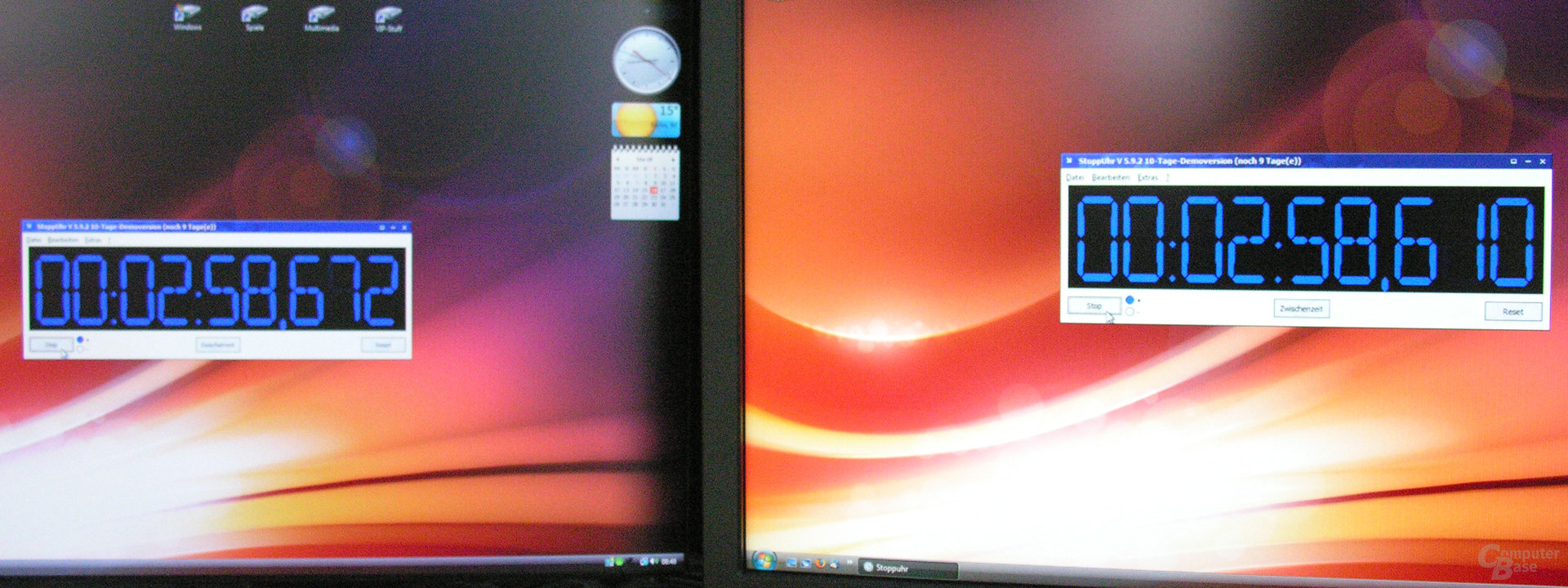 Messung Input-Lag (links: Samsung SyncMaster 226BW, rechts: Dell UltraSharp 2408WFP)