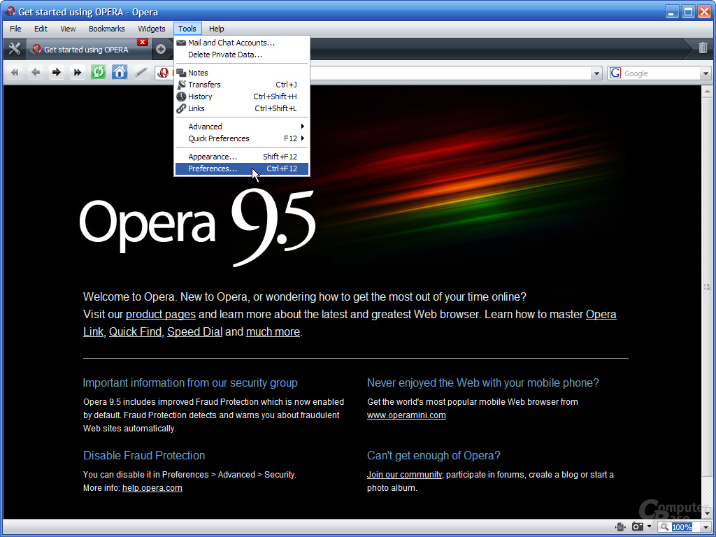 Opera 9.5 – Preferences