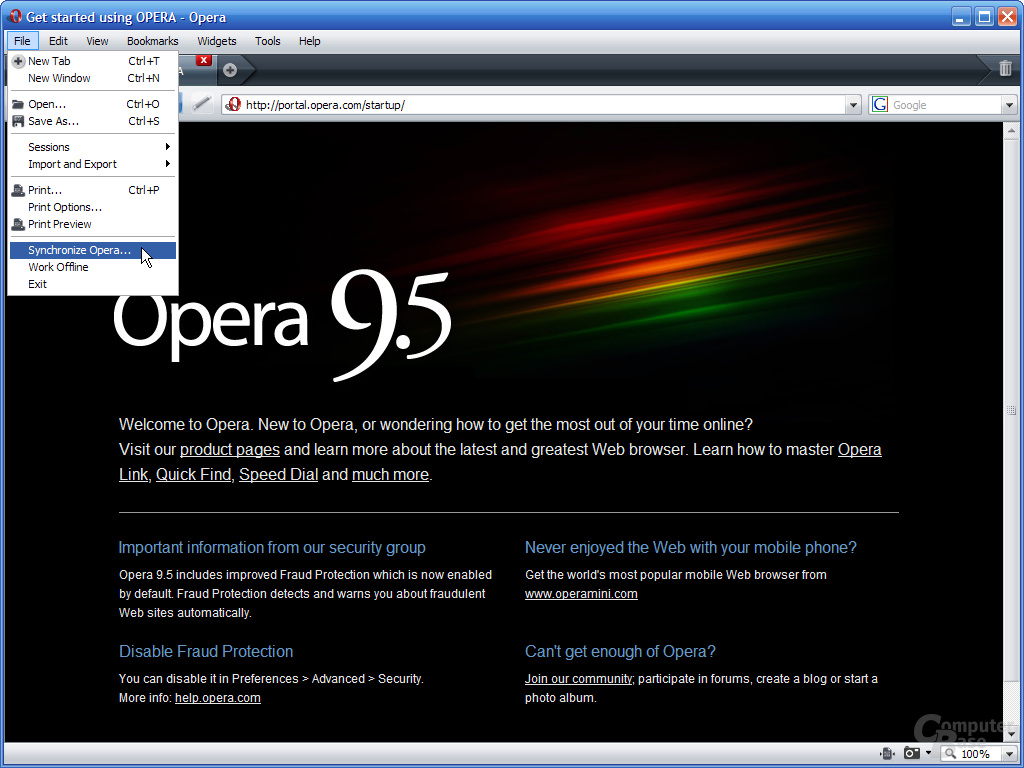 Opera 9.5 – File-Menü