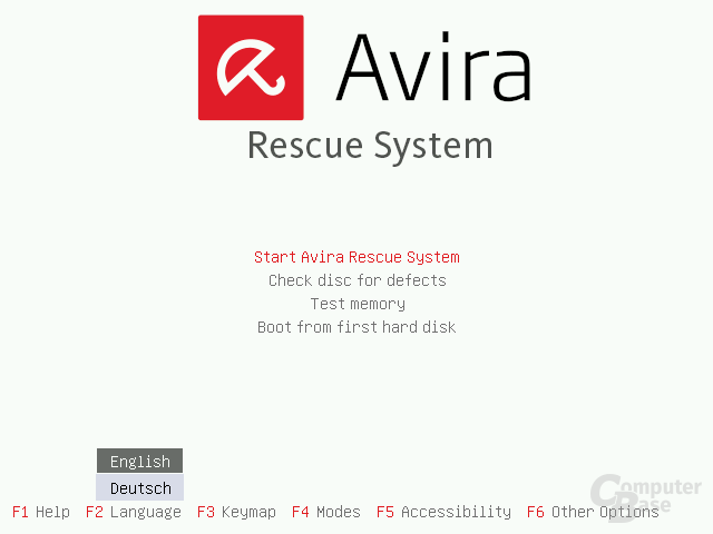 Avira Rescue System – Sprachauswahl vor dem Start