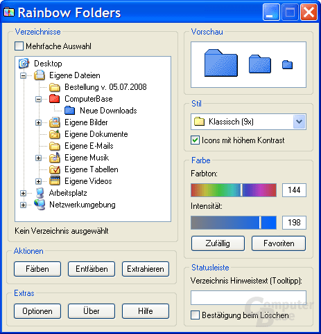 Rainbow Folders – Oberfläche