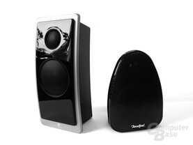 Größenvergelich Logitech- und Teufel-Satellit