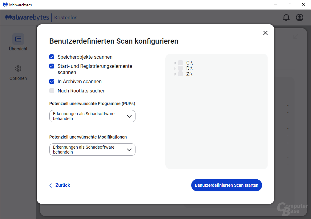 Malwarebytes – Benutzerdefinierter Scan