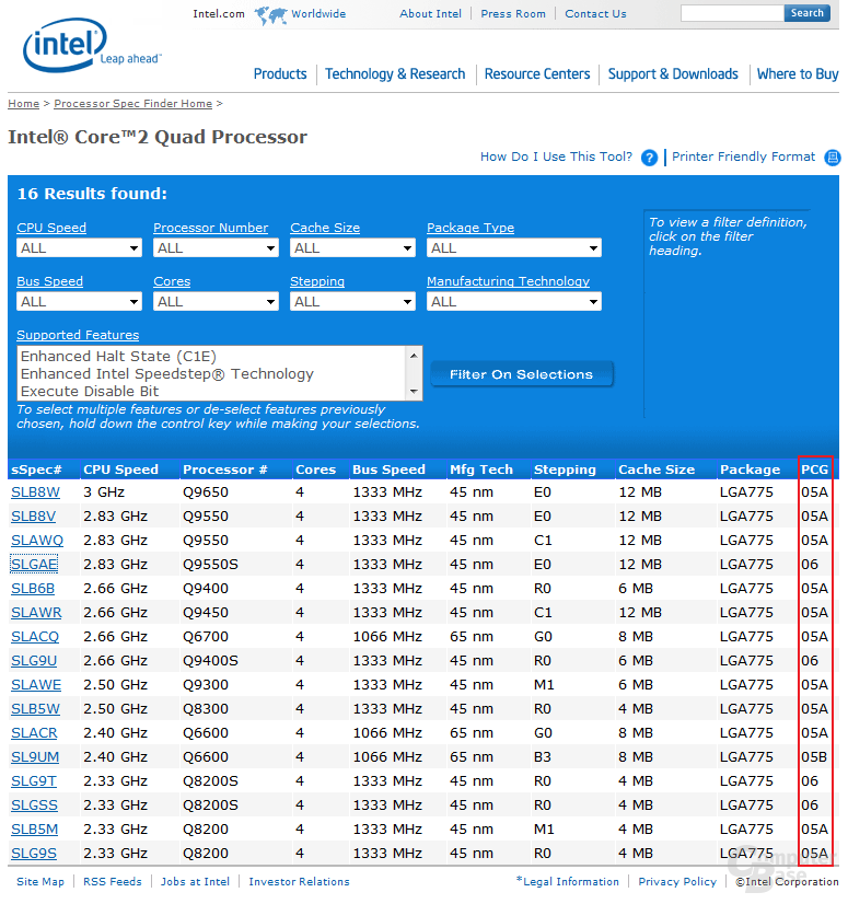 Intel Spec Finder