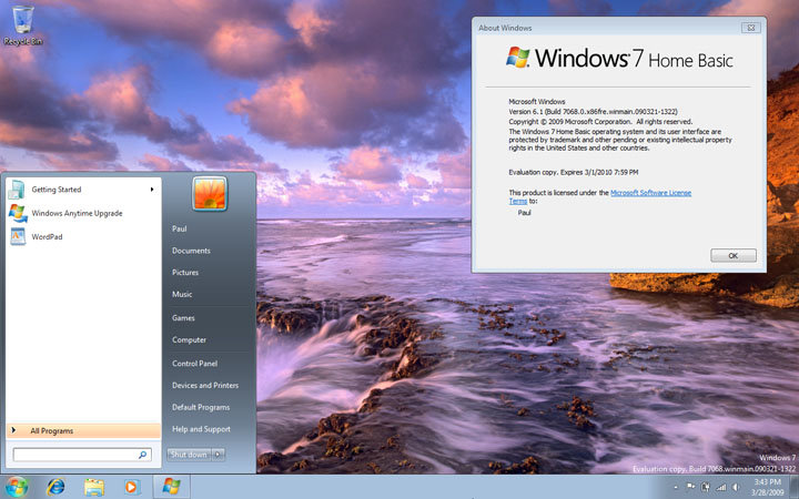 Windows 7 Build 7068 Home Basic