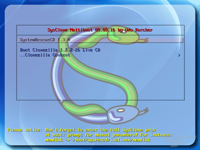 SysClone – Hauptmenü