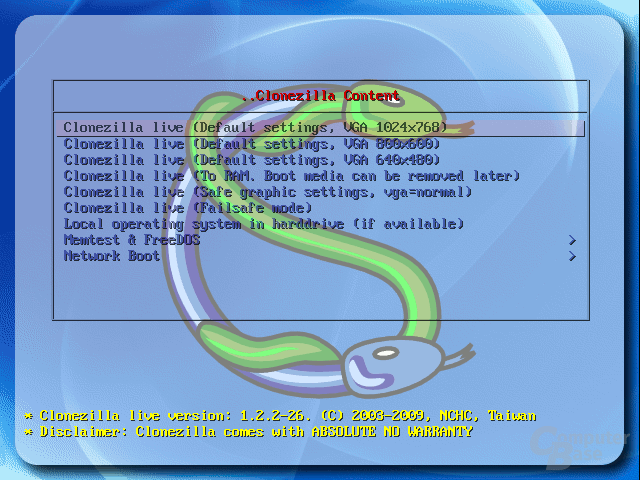 SysClone – Integriertes Clonezilla-Auswahlmenü