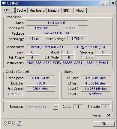 Core i7 750 bei 4,6 GHz mit sehr hoher Spannung