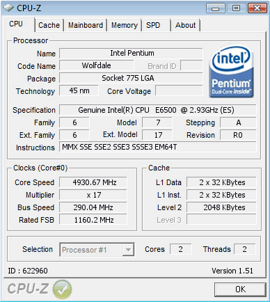 4,93 GHz mit einem Pentium E6500K bei unbekannter Spannung