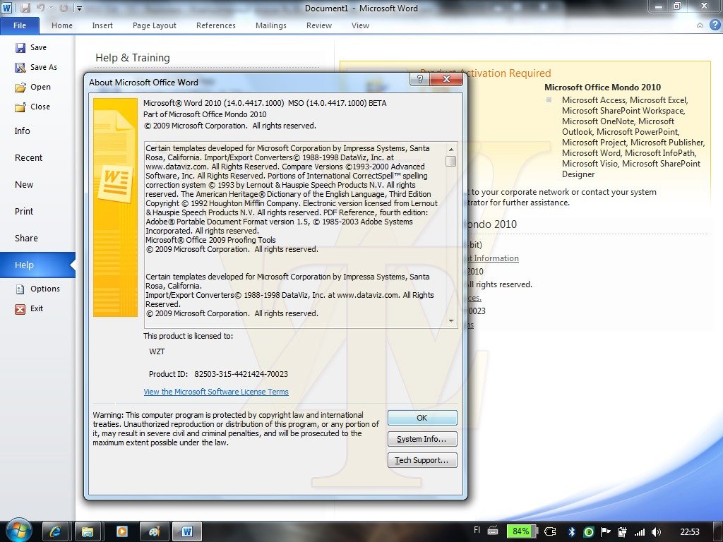 Microsoft Office 2010 Build 14.0.4417.1000