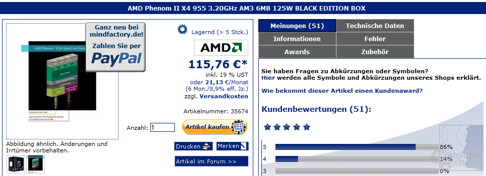 AMD Phenom II X4 955 Black Edition für keine 116 Euro
