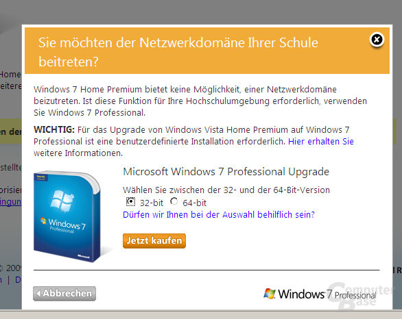 Win 7 Professional-Upgrade: Klick 2