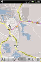 Google Maps unter Android 1.5: Straßenkarten-Ansicht (Berlin nach Wismar)