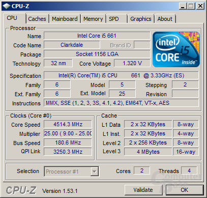 Intel Core i5-661 bei 4,5 GHz