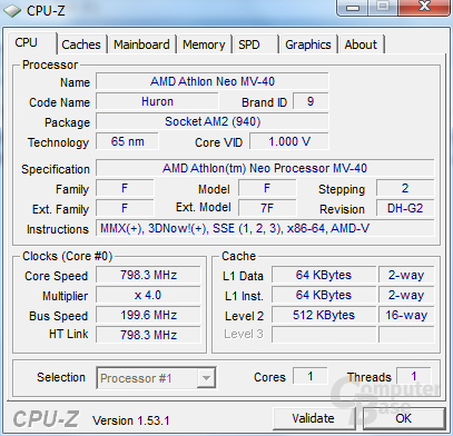 Asus Eee PC 1201T in CPU-Z