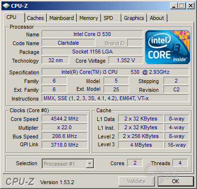 Intel Core i3-530 bei 4,54 GHz