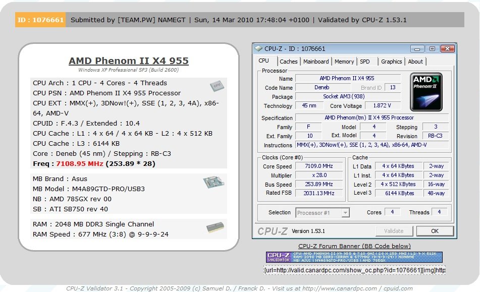 Phenom II X4 955 BE auf 7.109 MHz
