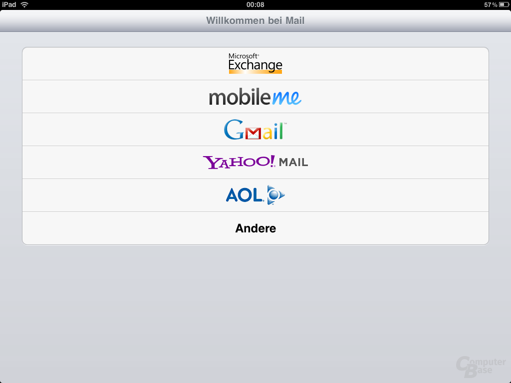 „Mail“-Setup auf dem iPad
