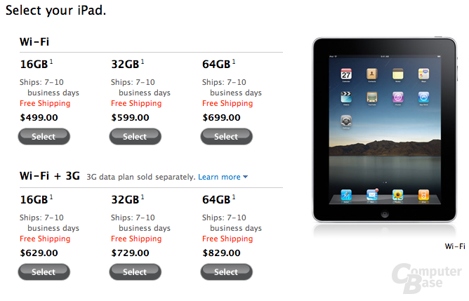 Apple iPad im Apple Online-Store (USA)