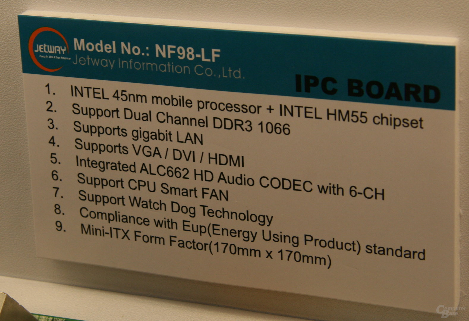 Jetways Mini-ITX-Board mit HM55-Chipsatz