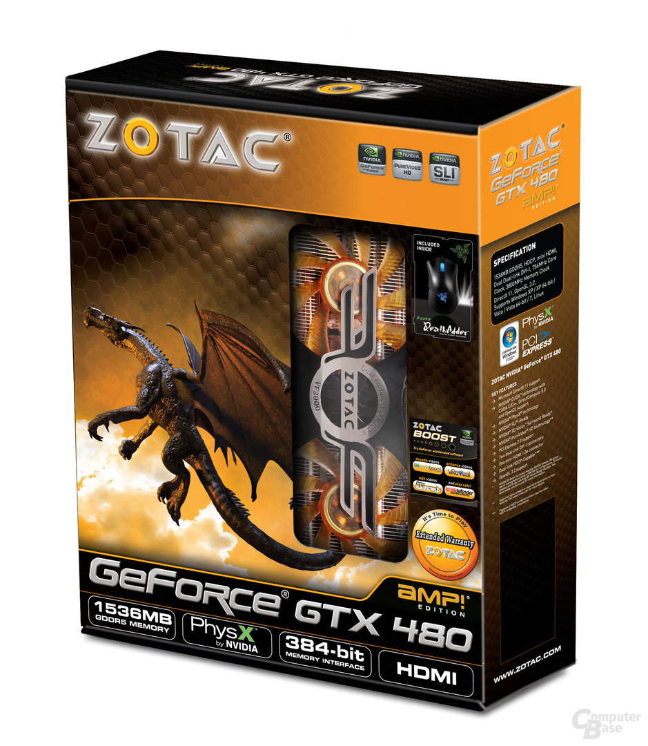 Zotac GeForce GTX 480 AMP! Edition mit Razer DeathAdder
