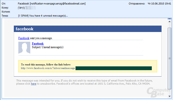 Beispiel für Spam-Mail mit Trojan-Downloader.JS.Pegel.g