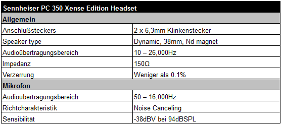 Technische Daten Sennheiser PC350 Xense Edition