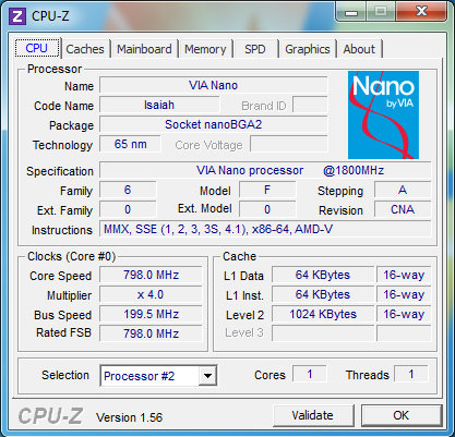 CPU-Z zeigt zwei einzelne CPUs mit je einem Kern