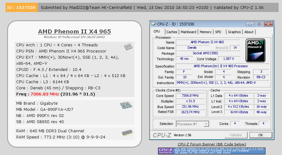 AMD Phenom II X4 965 BE mit 7,3 GHz