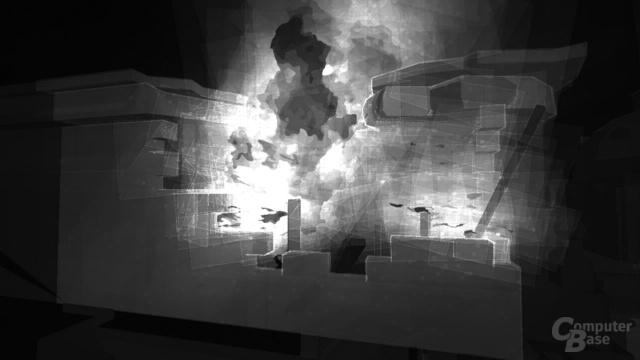 Debug-Ansicht zeigt die Hotspots der Performance beim Rendern vom Partikel. Helle Bereiche benötigen mehr Zeit als dunkle.