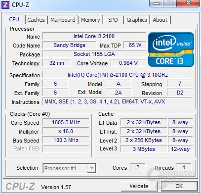 Intel Core i3-2100 im Idle