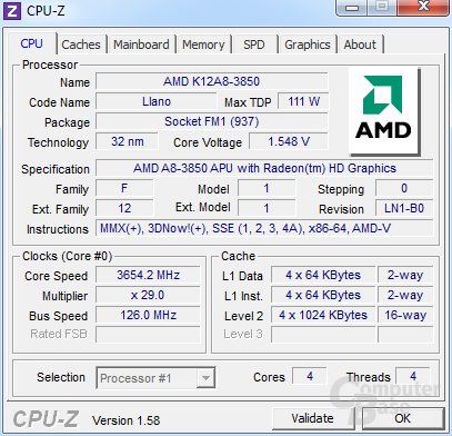 AMD A8-3850 bei 3,65 GHz