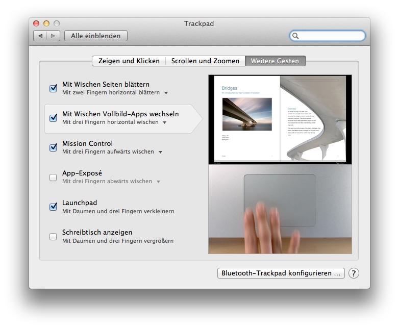 Mac OS X Lion – Trackpad-Gesten