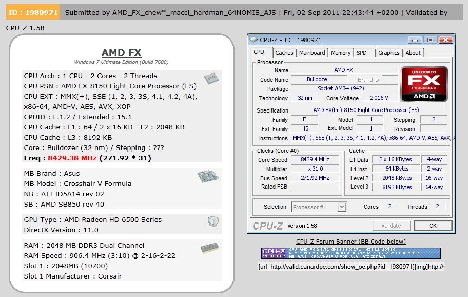 AMD FX (Bulldozer) bei 8,429 GHz