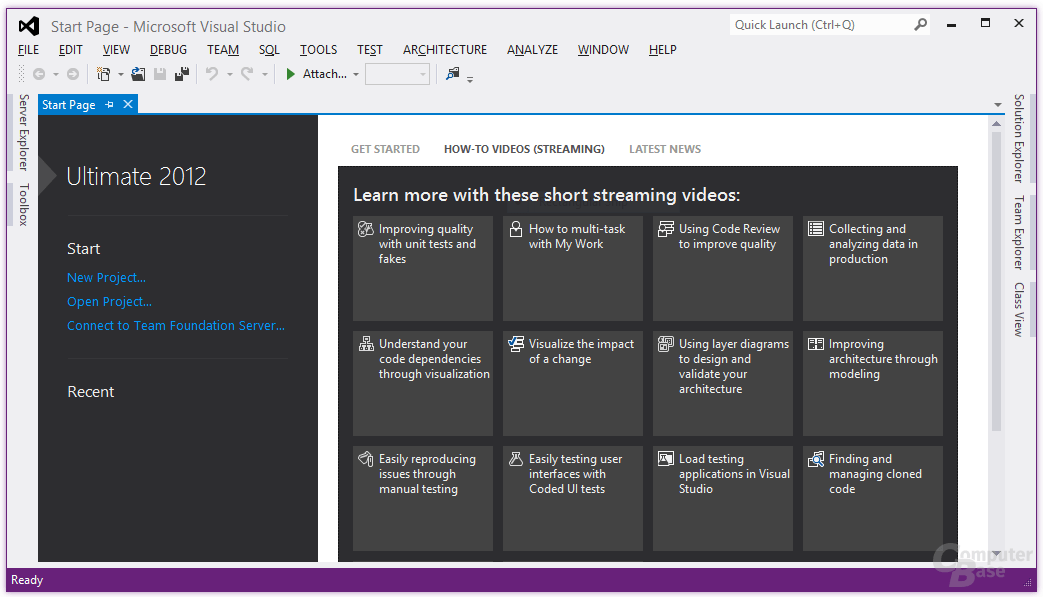 Visual Studio 2012 – Start Page