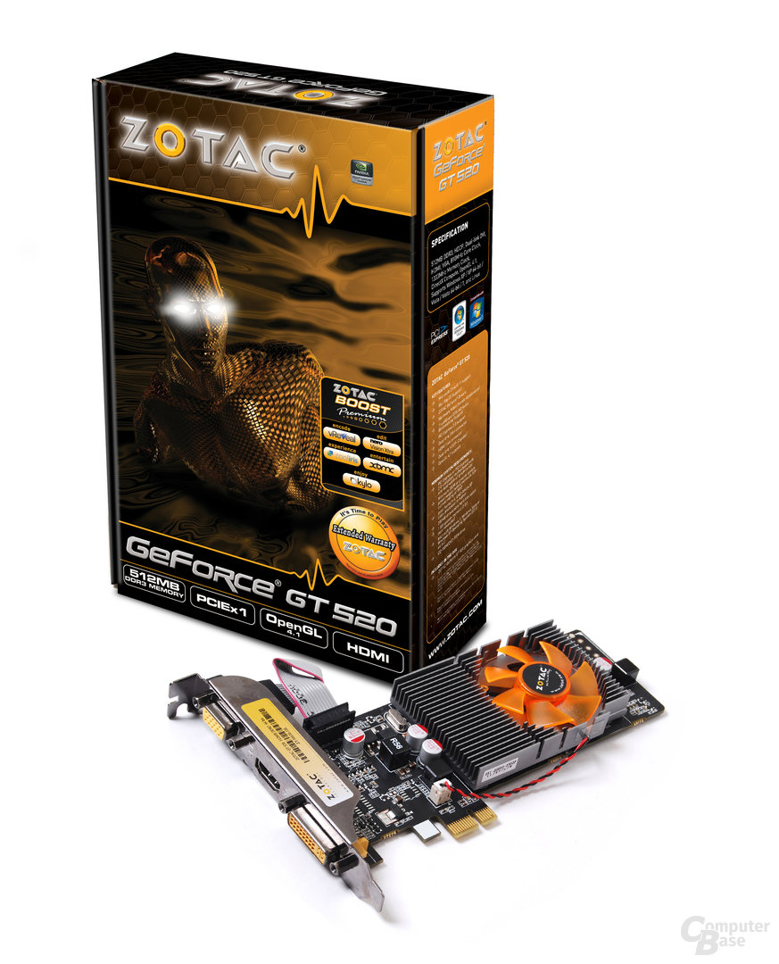 Zotac GeForce GT 520 mit PCIe-x1-Anschluss