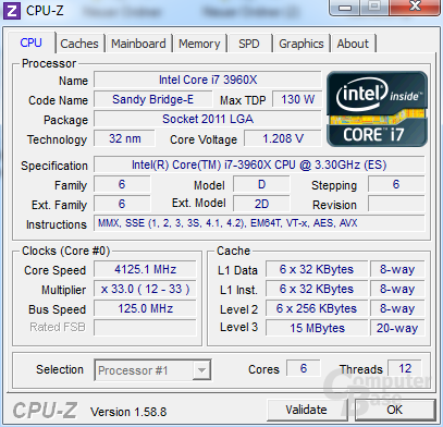 Intel Core i7-3960X Extreme Edition mit Bus-Speed 125 MHz