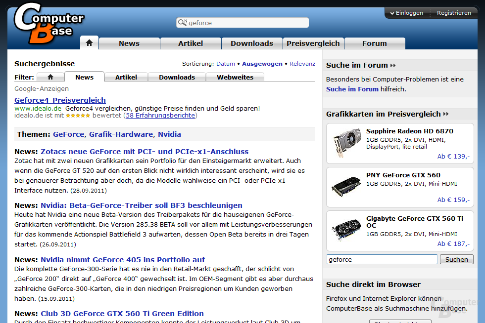 Vorschlag von Themenseiten bei der Suche
