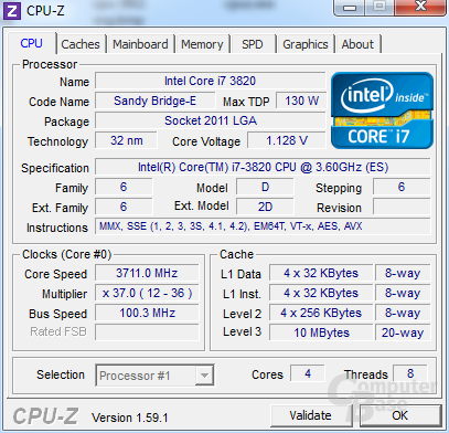 Intel Core i7-3820 im Turbo für alle Kerne undervoltet